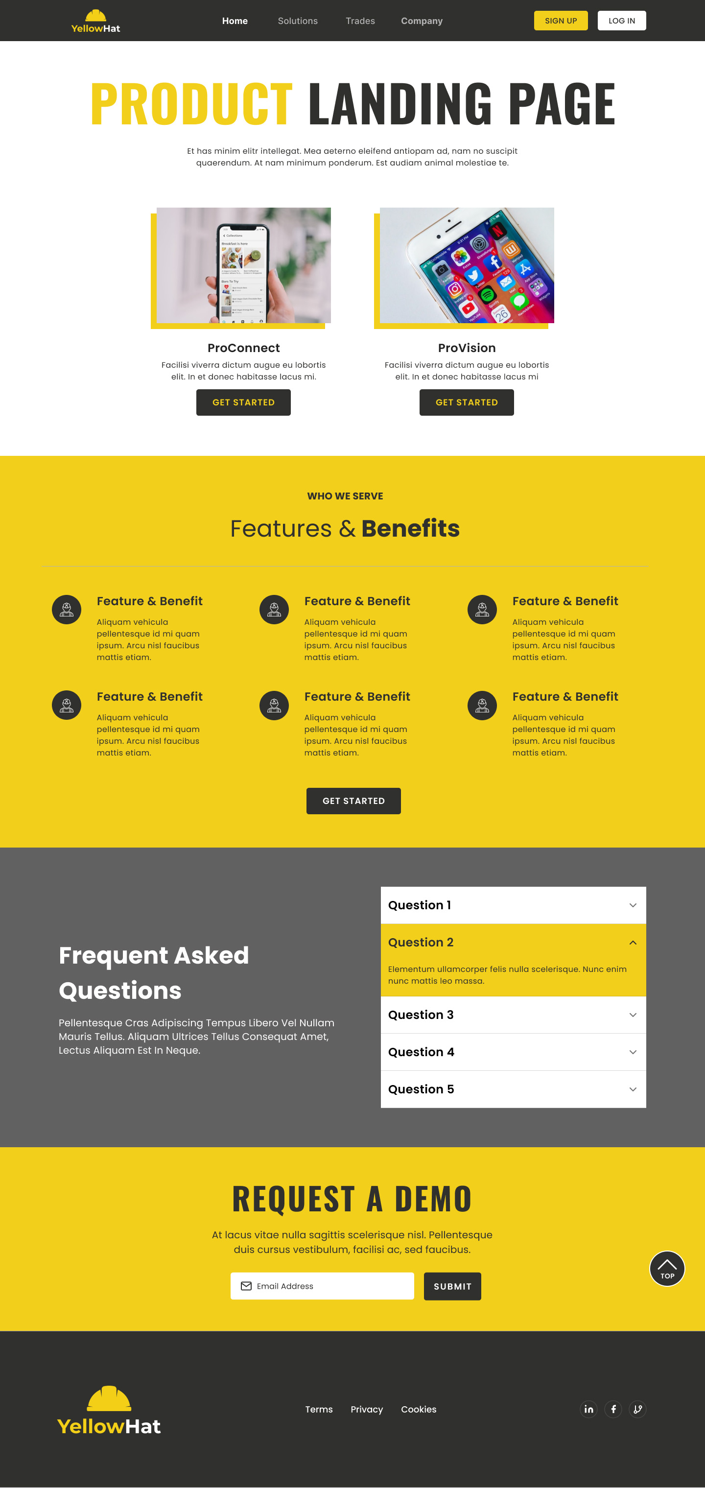 YellowHat Product Landing Page